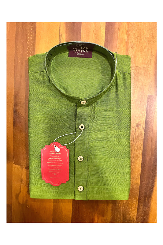 Southloom Semi Silk Short Kurta for Men in Green Colour