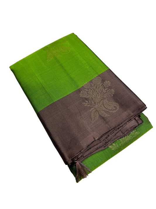 Southloom Pure Handloom Kanchipuram Silk Saree with Butta Work (Green & Golden)