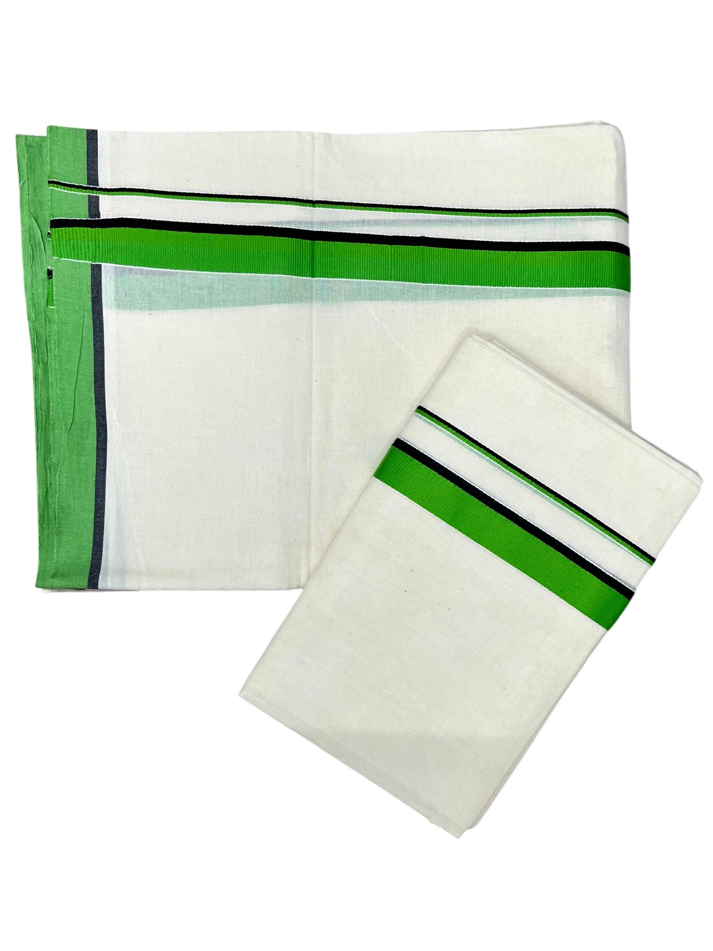 Southloom Pure Cotton Kerala Single Set Mundu (Mundum Neriyathum) Green Border 2.80 Mtr SL345
