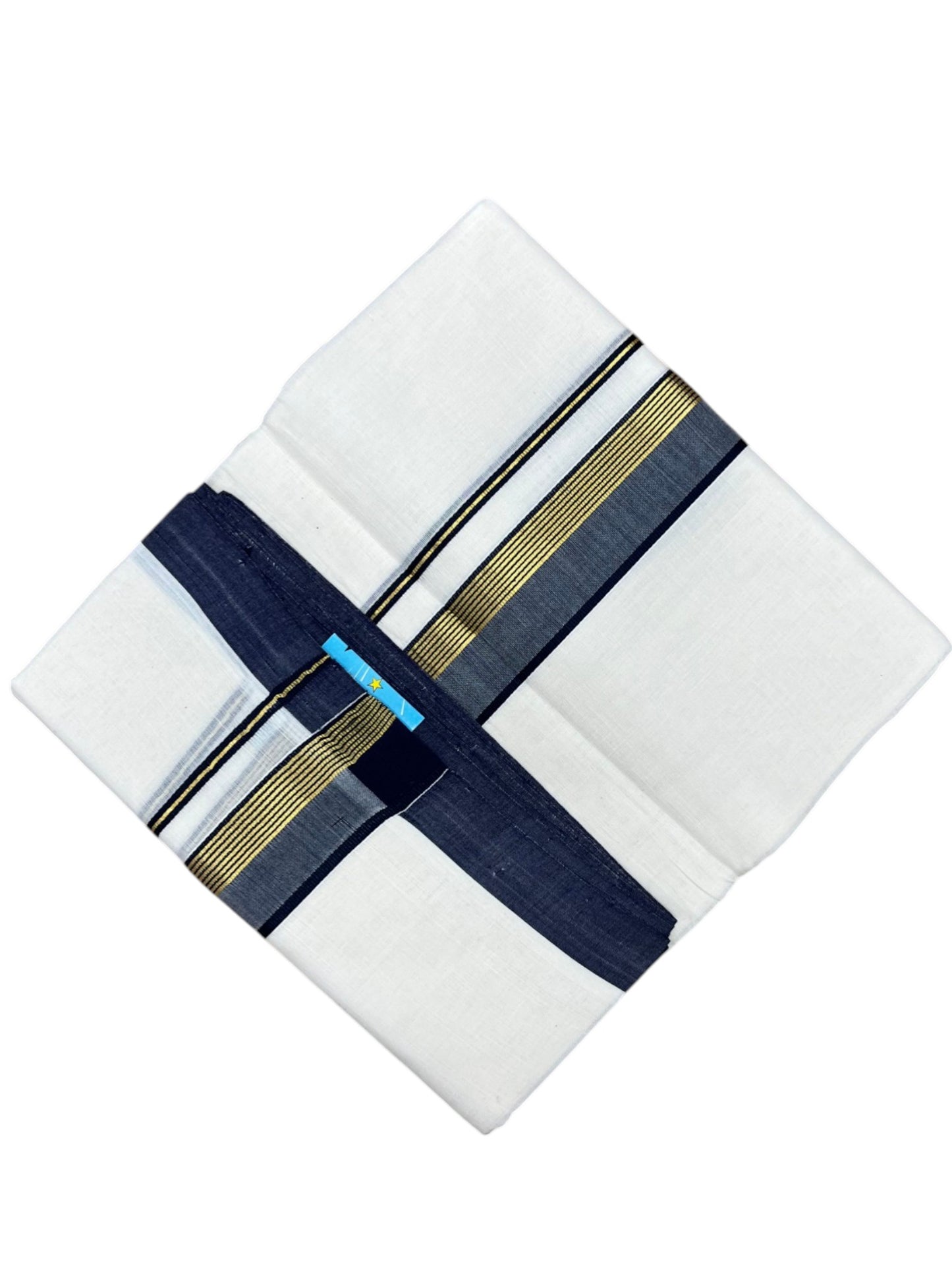 Southloom Premium Unakkupaavu Handloom Cotton Double Mundu with Gold Kasavu and Black Border