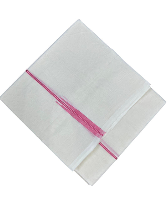 Kerala Pure Cotton Double Mundu with Silver And Pink Chutti Kara (South Indian Kerala Dhoti)