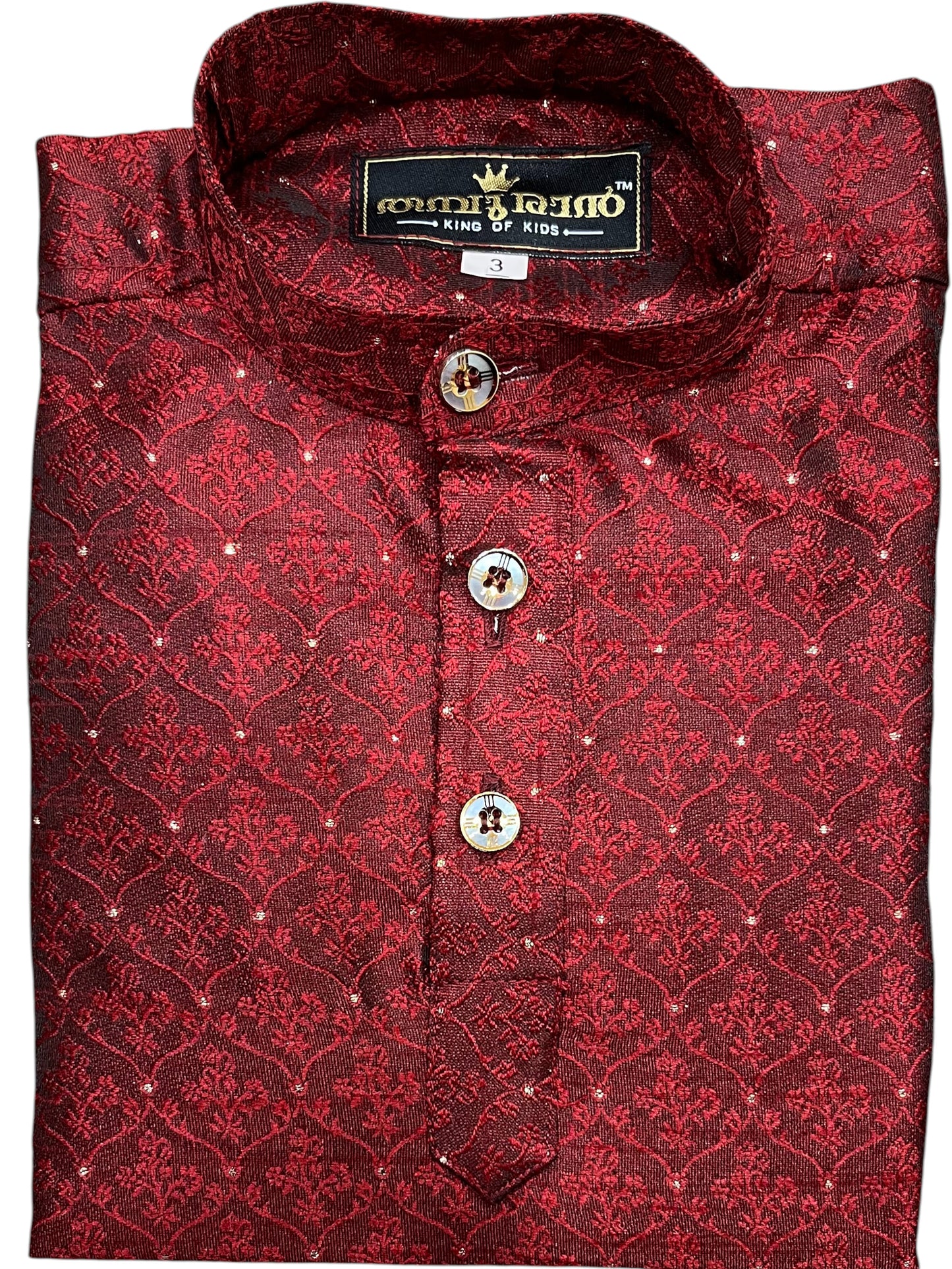 Southloom Semi Silk Short Kurta for Kids in Maroon Colour