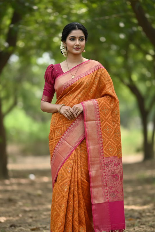 Southloom Banarasi Silk Saree with Woven Work on Body and Borders
