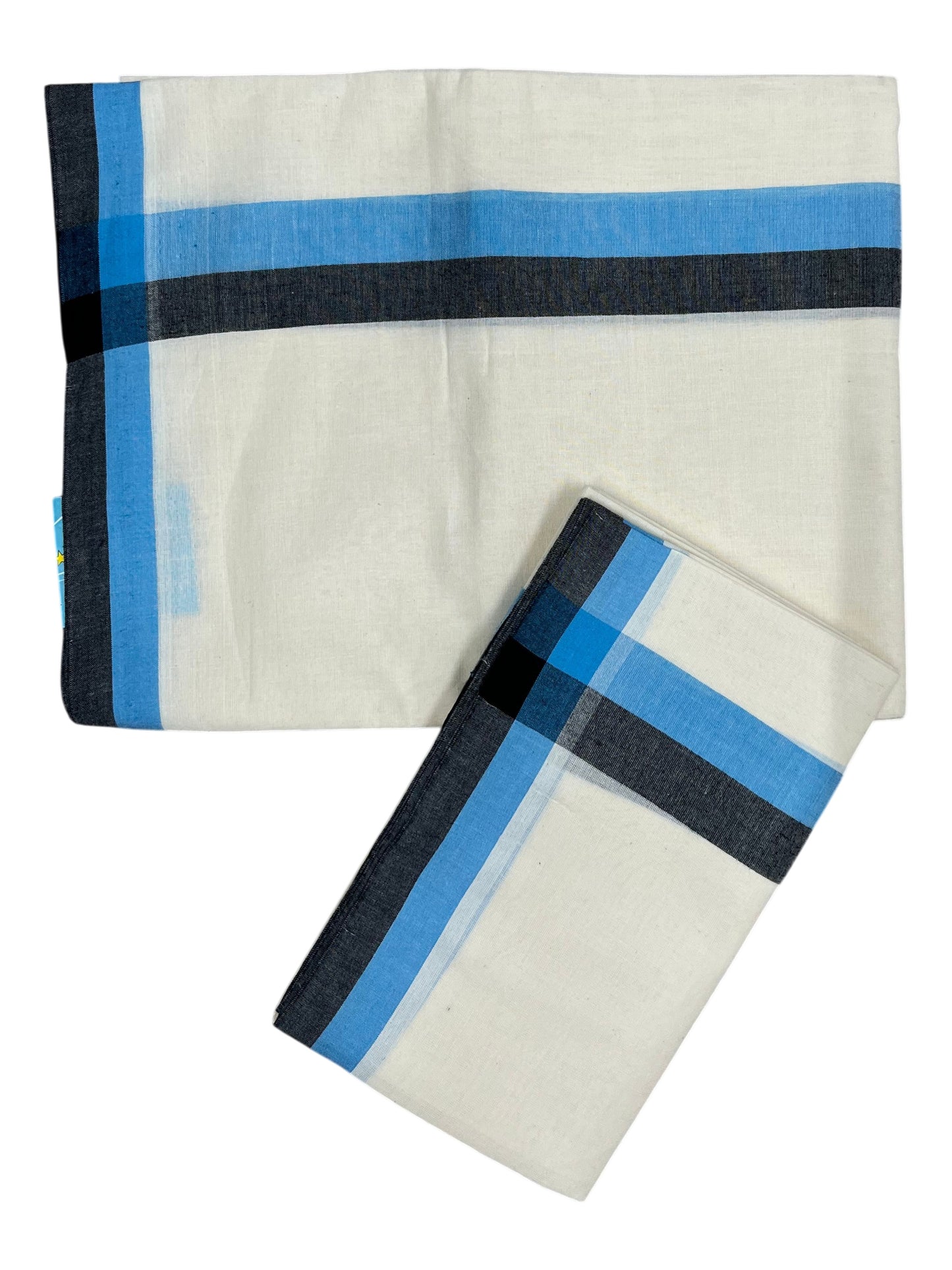 Southloom Pure Cotton Kerala Single Mulloth Set Mundu (Mundum Neriyathum) Black And Blue Border in 2.80 mtrs