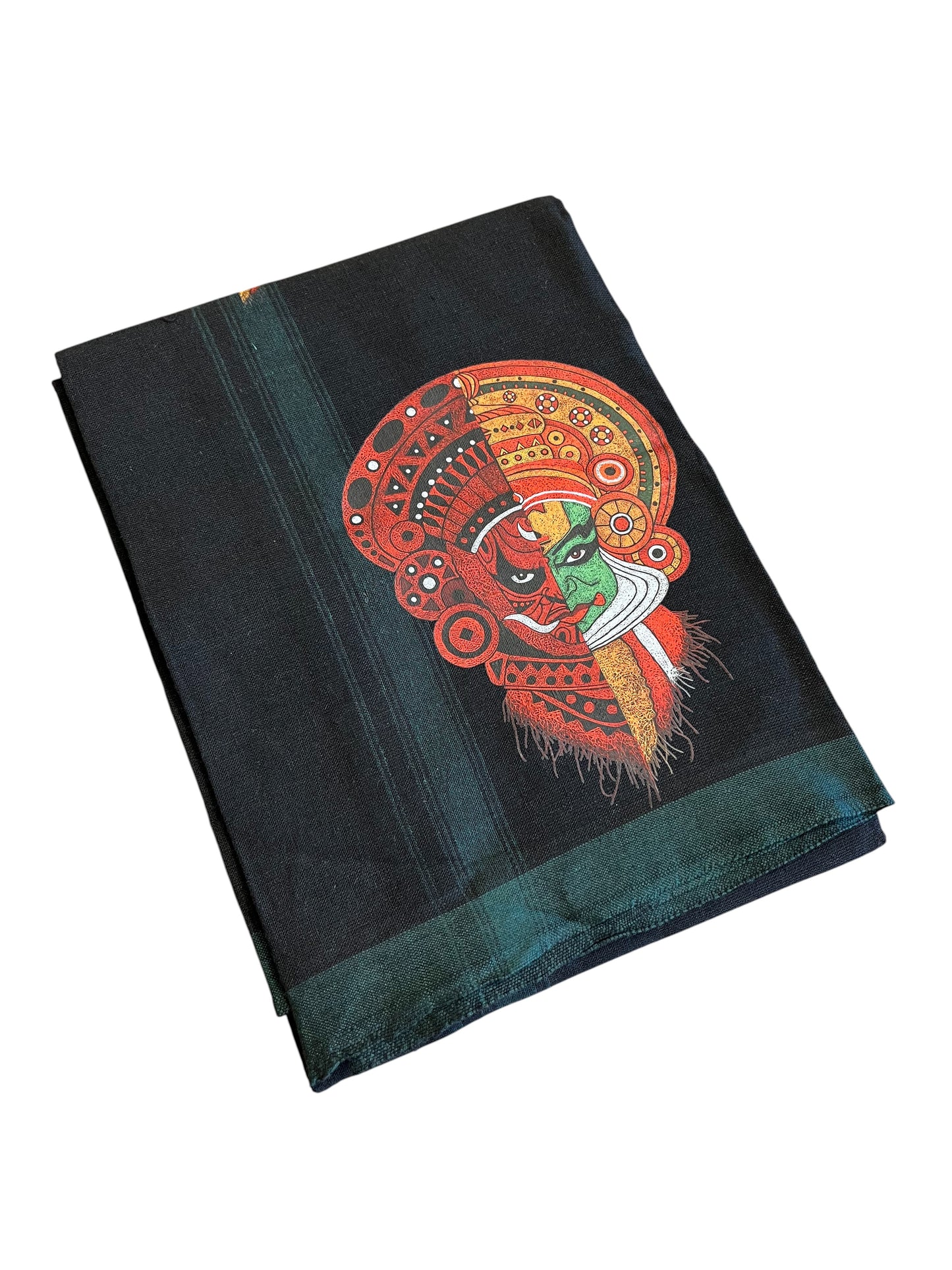 Southloom Black Printed Kathakali & Theyyam Single Mundu / Otta Mundu  (South Indian Kerala Dhoti)