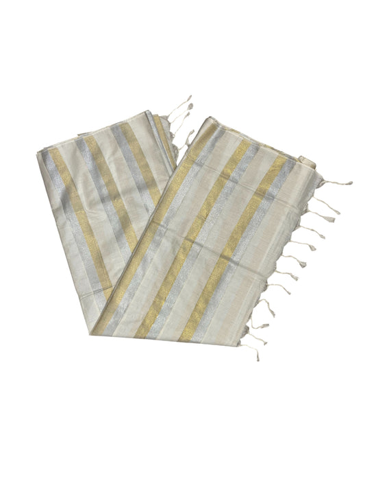 Southloom Pure Cotton Kerala Kasavu & Silver Lines Saree