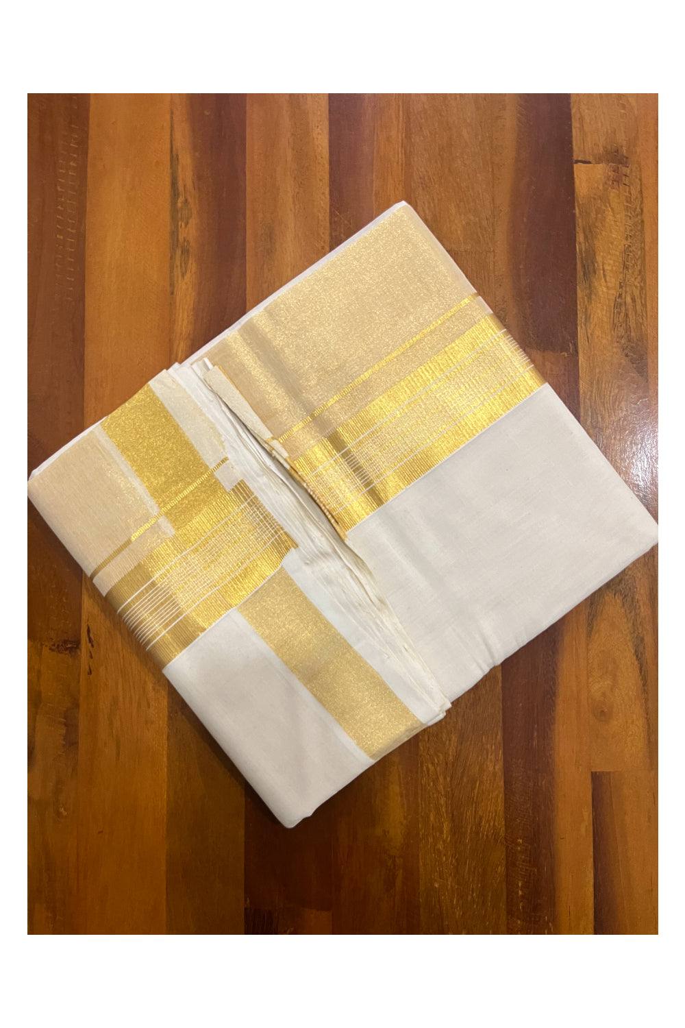 Southloom Premium Handloom Pure Cotton Wedding Mundu with Tissue Kasavu on Border (South Indian Kerala Dhoti)