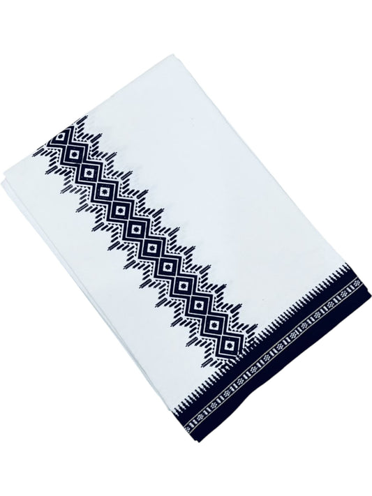 Southloom White Black Printed Single Mundu / Otta Mundu / Lungi (South Indian Kerala Dhoti)