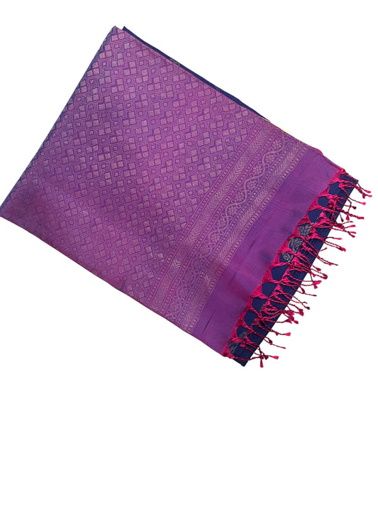 Southloom Pure Handloom Kanchipuram Silk Saree with Woven Work (Blue & Magenta)