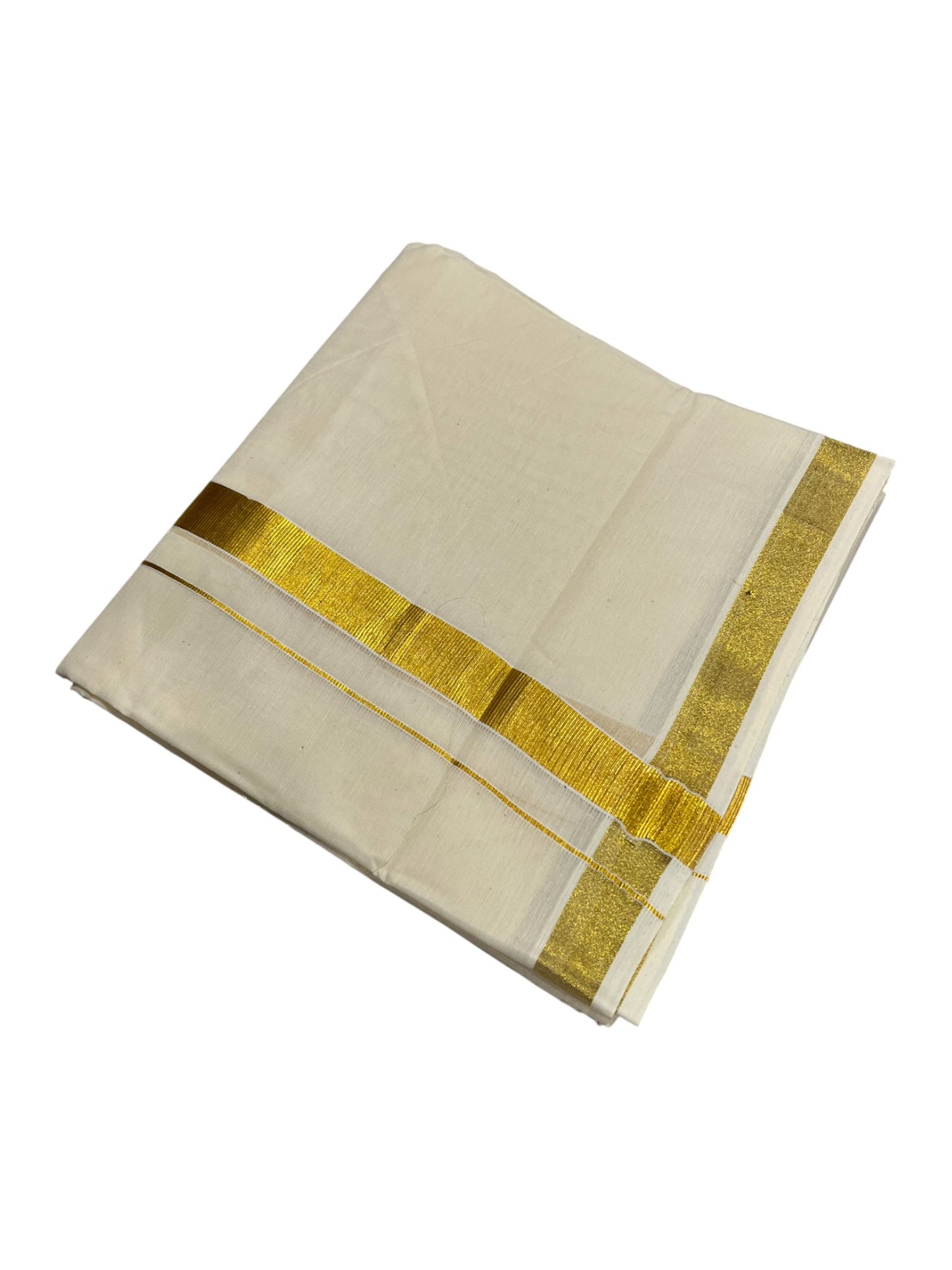 Southloom Kerala Pure Cotton Double Mundu with Gold Border (South Indian Dhoti)