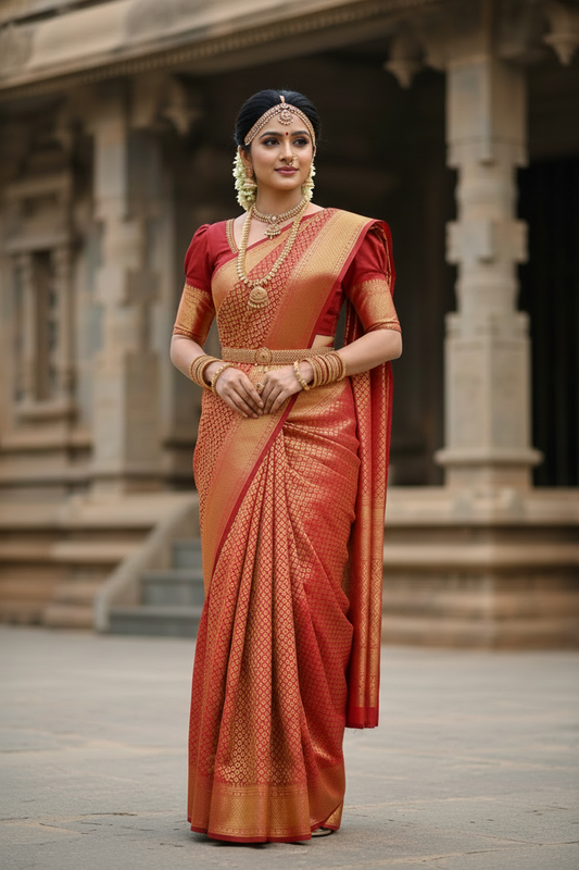 Southloom Semi Silk Brocade Bridal Saree With Woven Borders