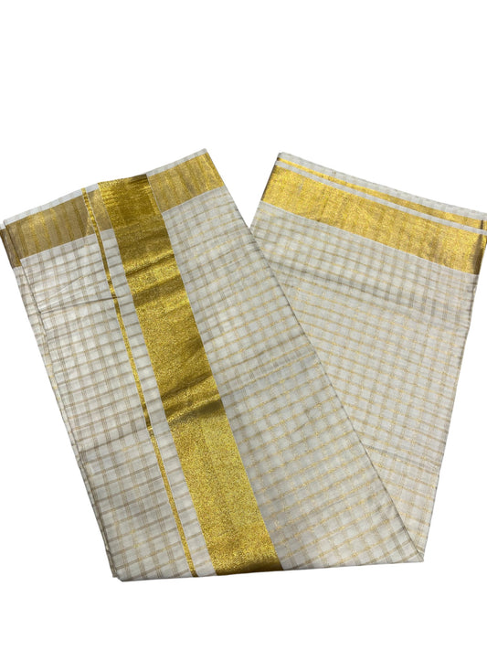 Southloom Pure Cotton Kerala Kasavu Check Saree with Woven Work