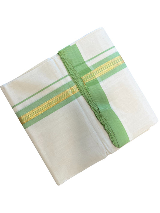 Southloom Premium Handloom Cotton Double Mundu with Gold and Green Border