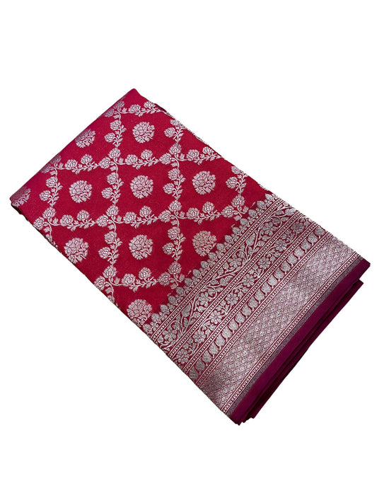 Southloom Pure Banarasi Silk Saree with Woven Work on Body and Borders (Magenta)