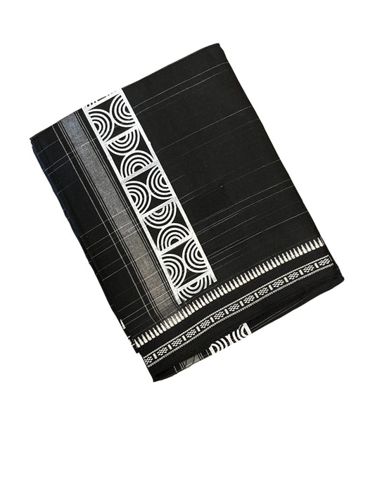 Southloom Black Printed Single Mundu / Otta Mundu / Lungi (South Indian Kerala Dhoti)