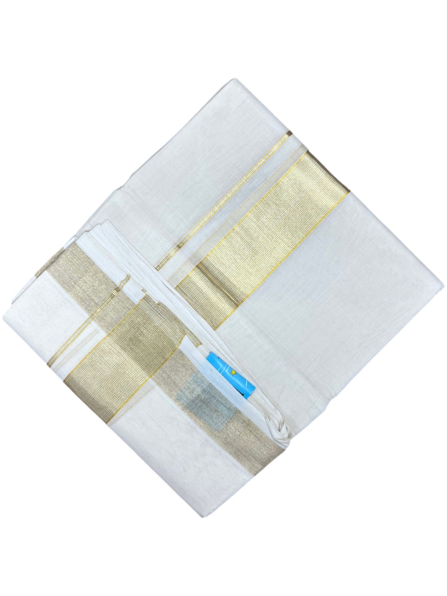 Southloom Balaramapuram Unakkupaavu Premium Handloom Cotton Double Mundu with Gold Kasavu Silver Border