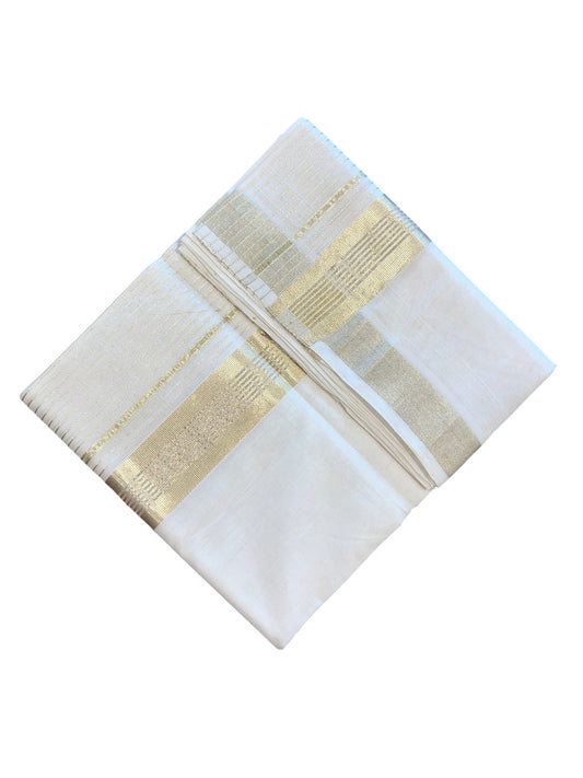 Southloom Premium Handloom Cotton Gold Kasavu Double Mundu with Stripes on Kara