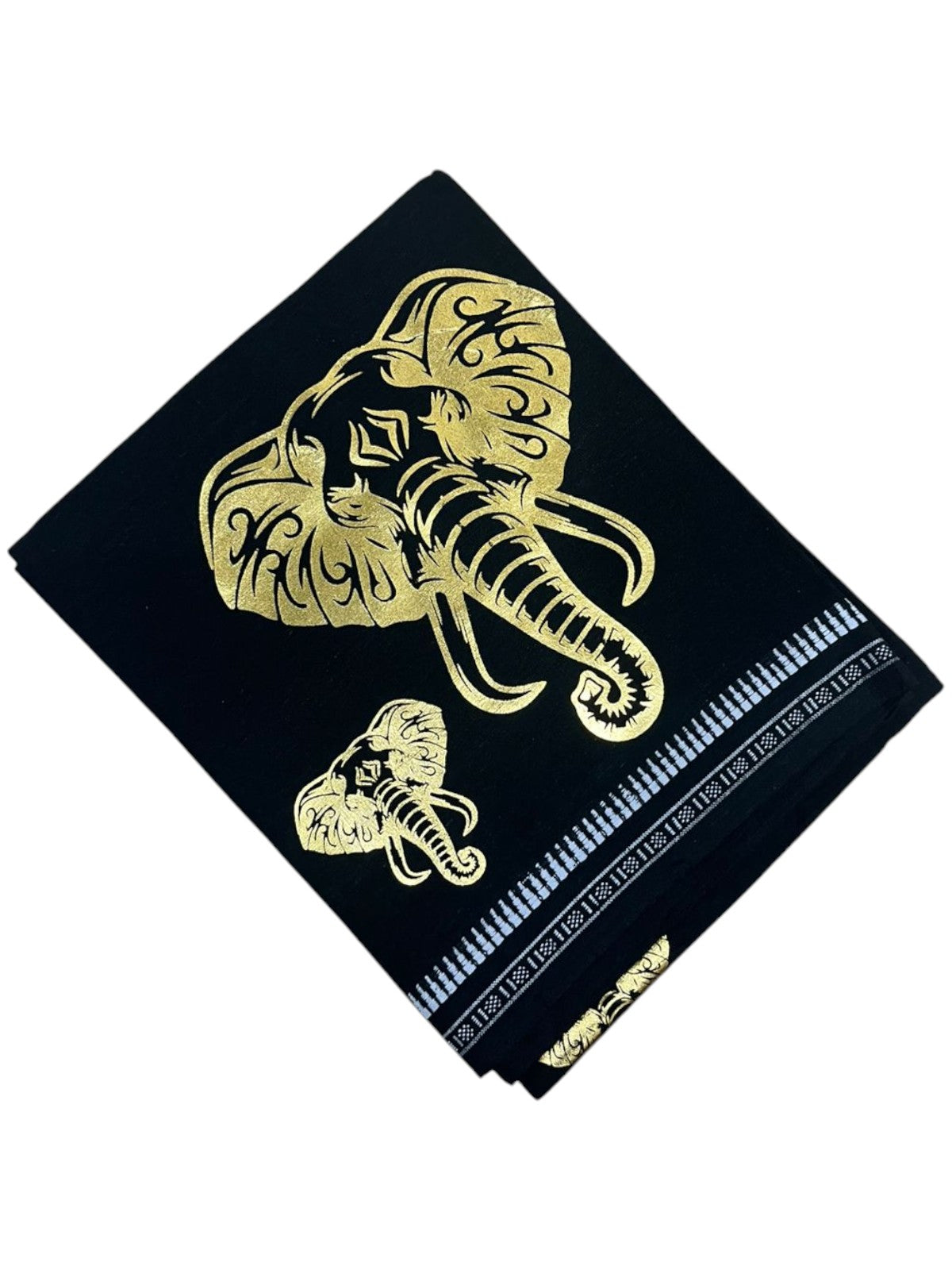 Southloom Black Printed Single Mundu / Otta Mundu / Lungi (South Indian Kerala Dhoti) with Elephant Print