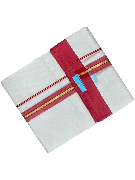 Southloom Pure Cotton Mundu with Gold Lines and Red Border (South Indian Kerala Dhoti)