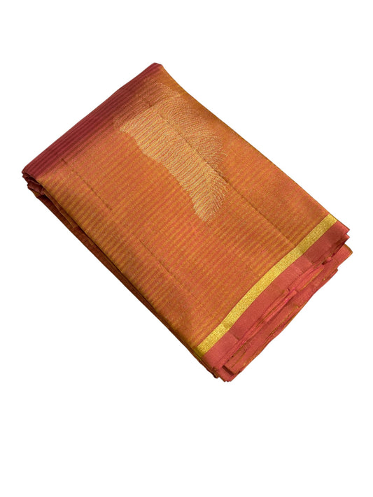 Southloom Pure Handloom Bridal Kanchipuram Silk Saree with Korvai Work(Orange)
