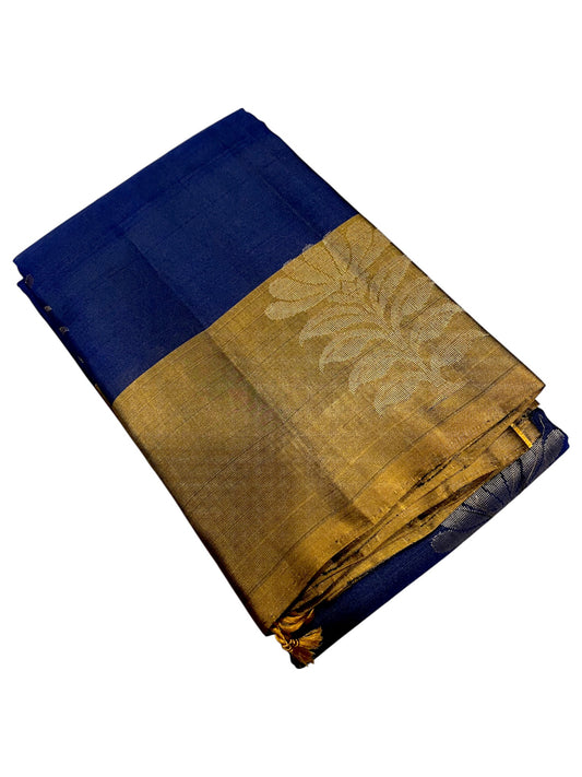 Southloom Pure Handloom Kanchipuram Silk Saree with Butta Work (Blue & Golden)