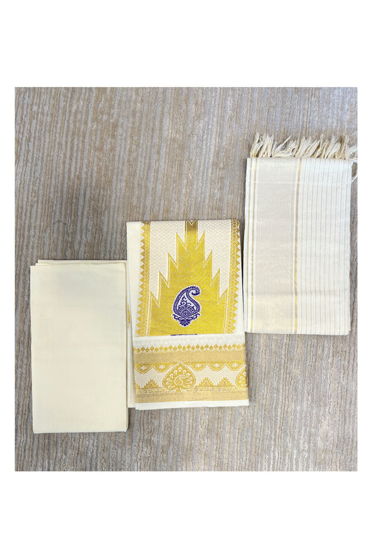 Southloom™ Cotton Churidar Salwar Suit Material with Gold and Blue Woven Work (include Lines Shawl / Dupatta)