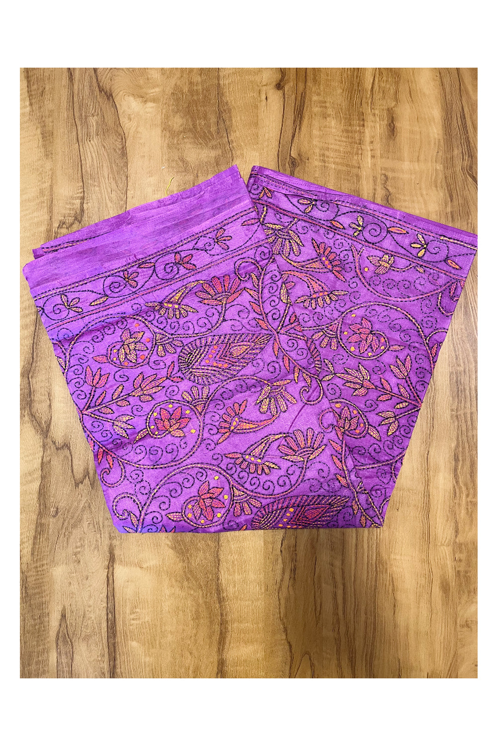 Southloom Kantha Thread Work Designer Violet Saree