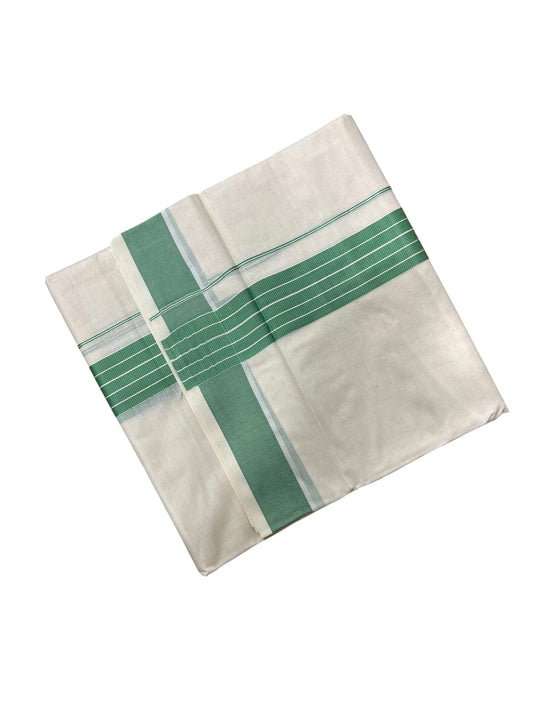 Southloom Kerala Pure Cotton Double Mundu with Green Border (South Indian Dhoti)