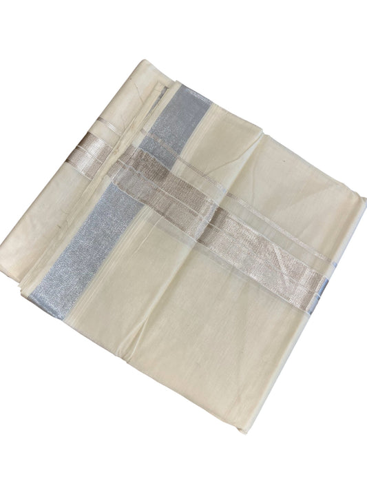 Kerala Cotton Double Mundu with Silver Border  (South Indian Dhoti)