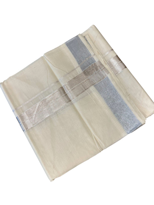 Kerala Cotton Double Mundu with Silver Border (South Indian Dhoti)