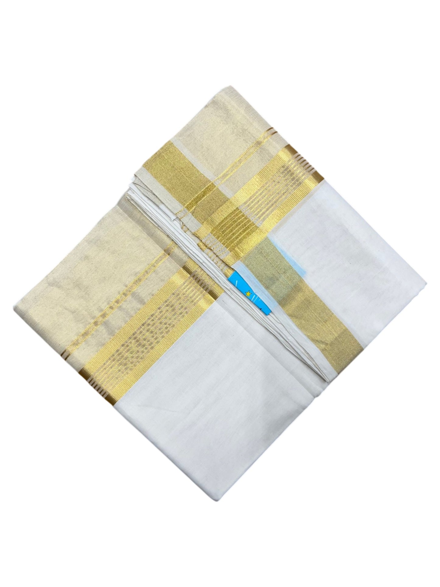 Southloom Premium Handloom Cotton Double Mundu with Gold Kasavu Border