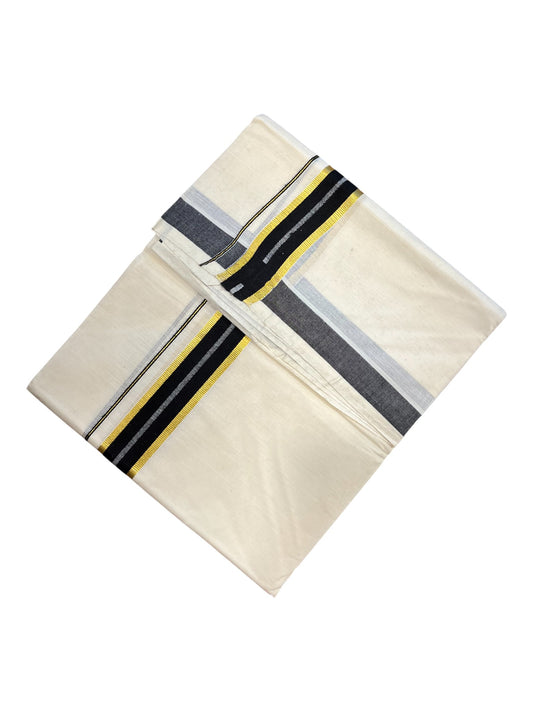 Southloom Pure Cotton Double Mundu With Gold Kasavu & Black Colour Border (South Indian Kerala Dhoti)