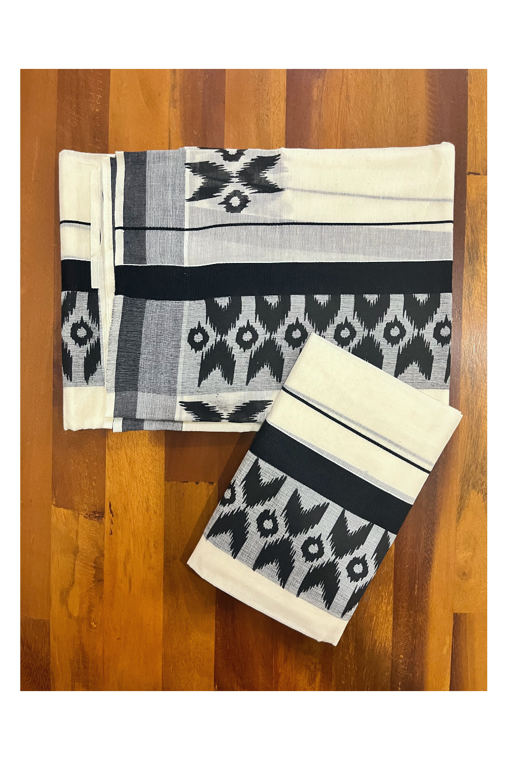 Kerala Cotton Kerala Single Set Mundu with Black Block Printed Border