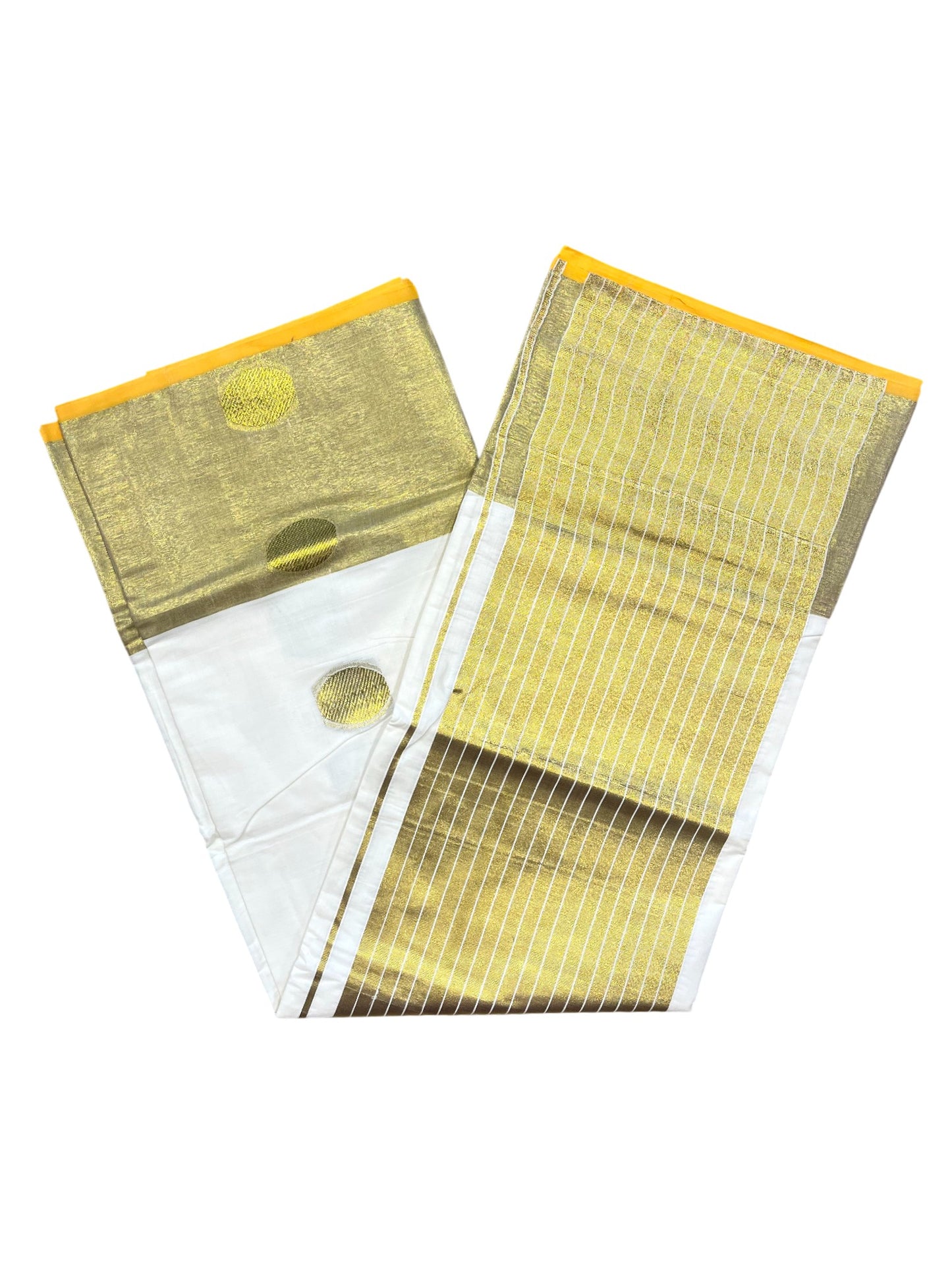 Southloom Cotton Kasavu Saree with Polka Woven Butta Works Across Body