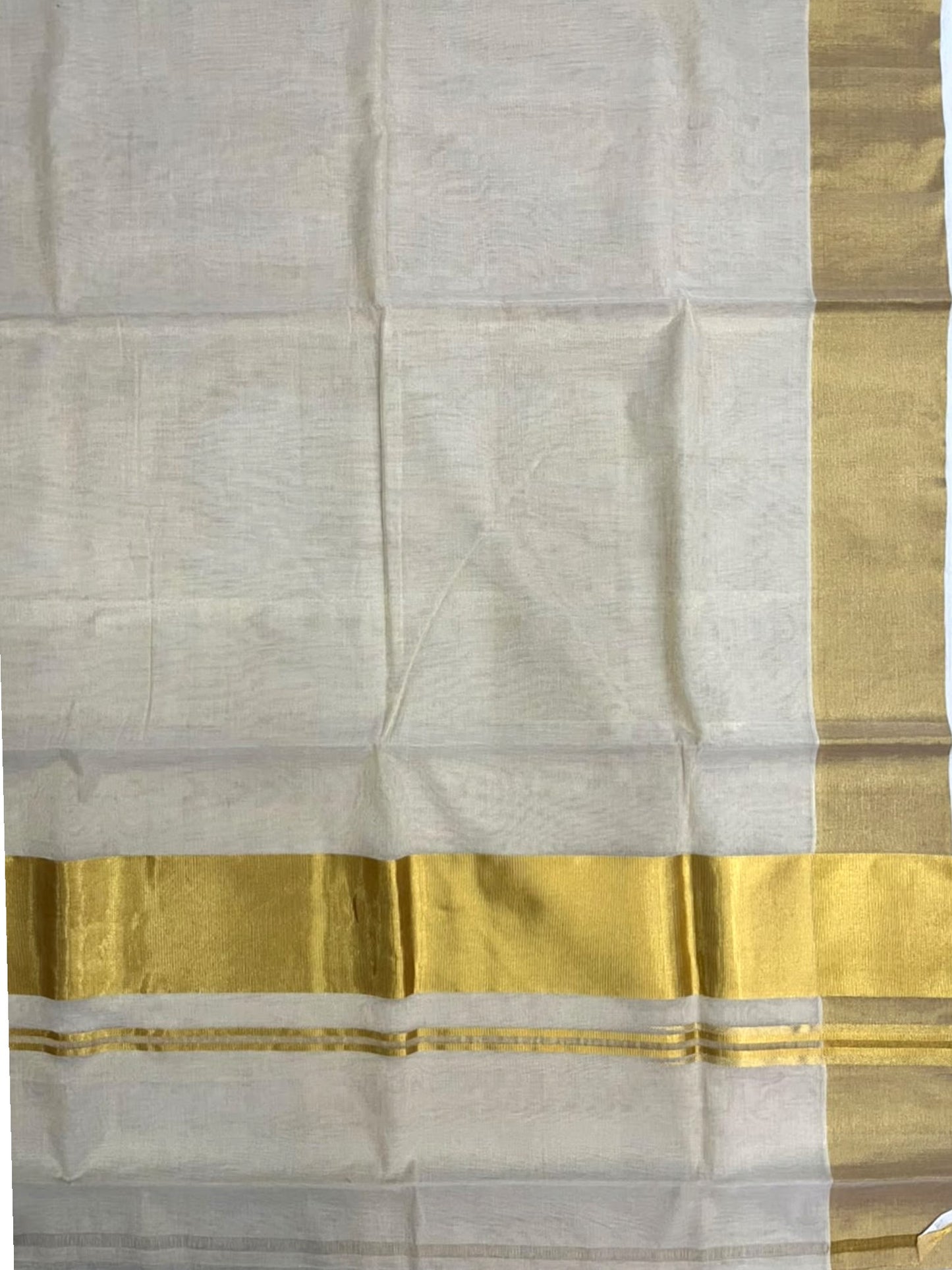 Southloom Super Premium Balaramapuram Handloom Tissue Saree Chutti Kara with Gold Kasavu and Gold Border In 4 Inch