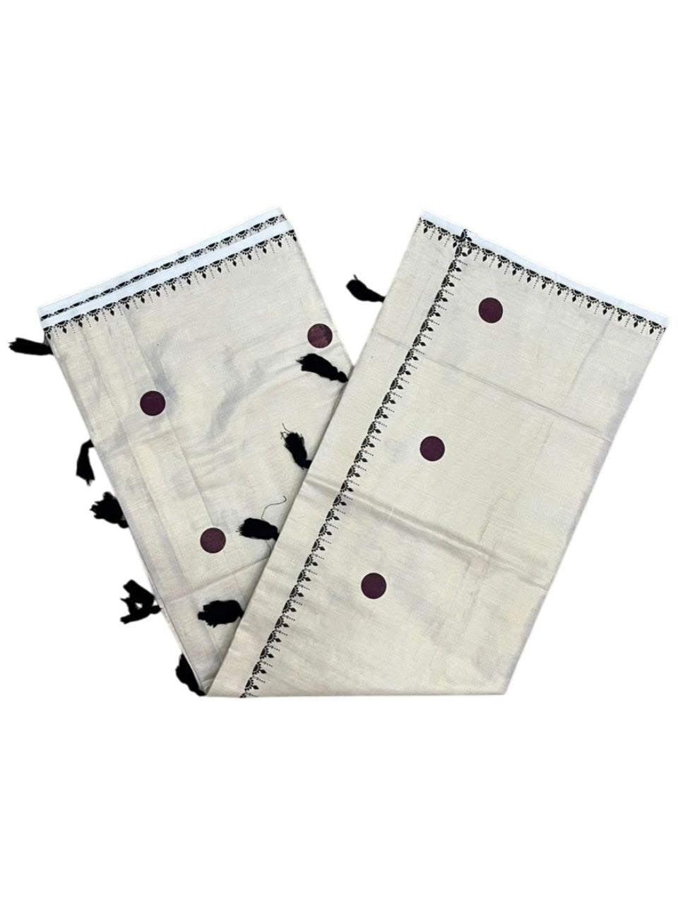 Southloom Kerala Tissue Kasavu Plain Saree with Brown Polka Dots On Body SL537