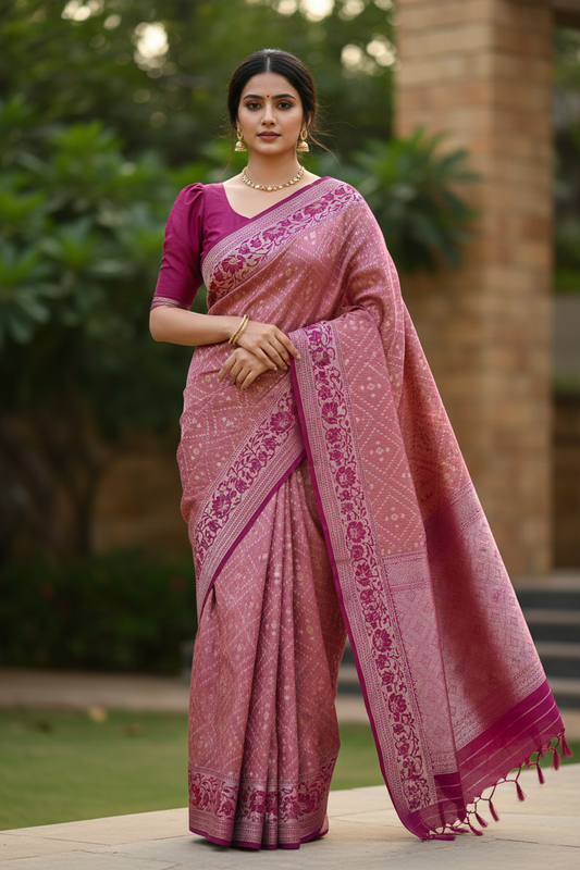 Southloom Banarasi Silk Saree with Woven Work on Body and Borders