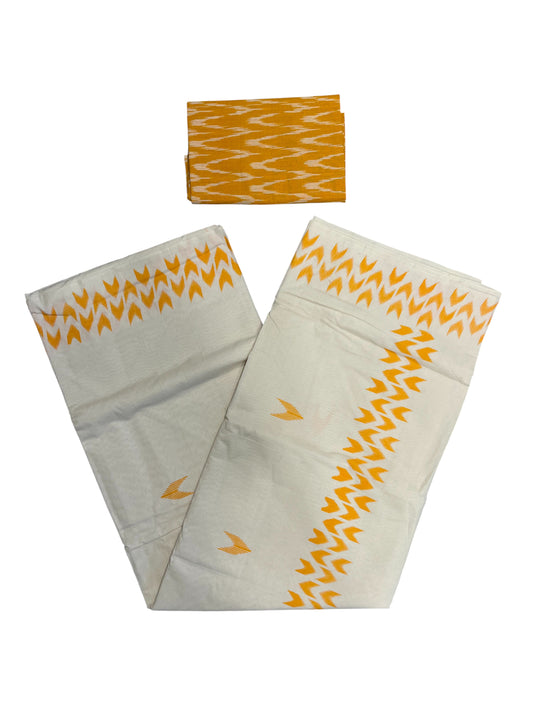 Southloom Ikat Design Yellow Printed Saree with Blouse Piece