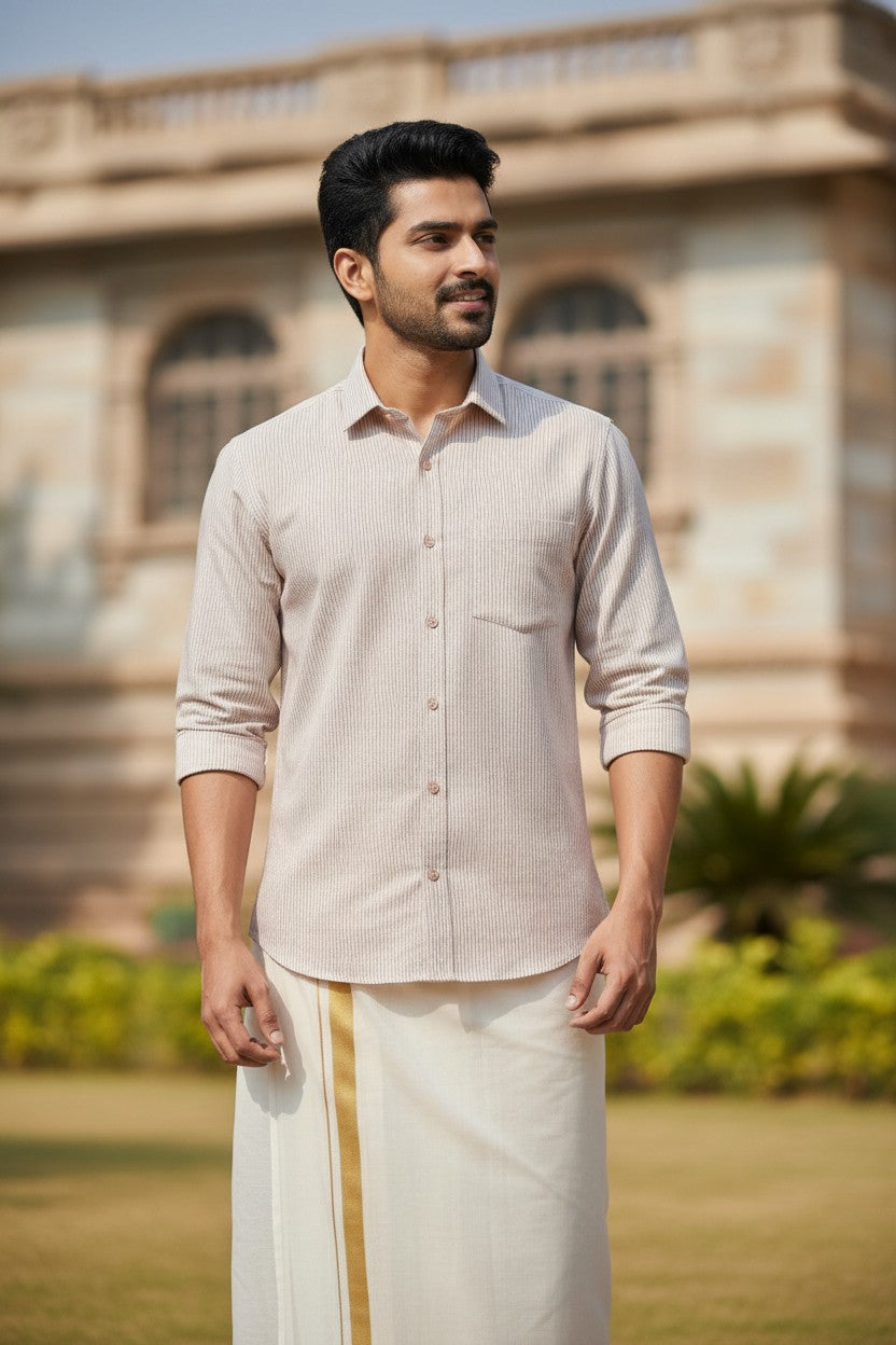 Pure Cotton Pink Shirt with White Lines SLSHIRT 46 FS
