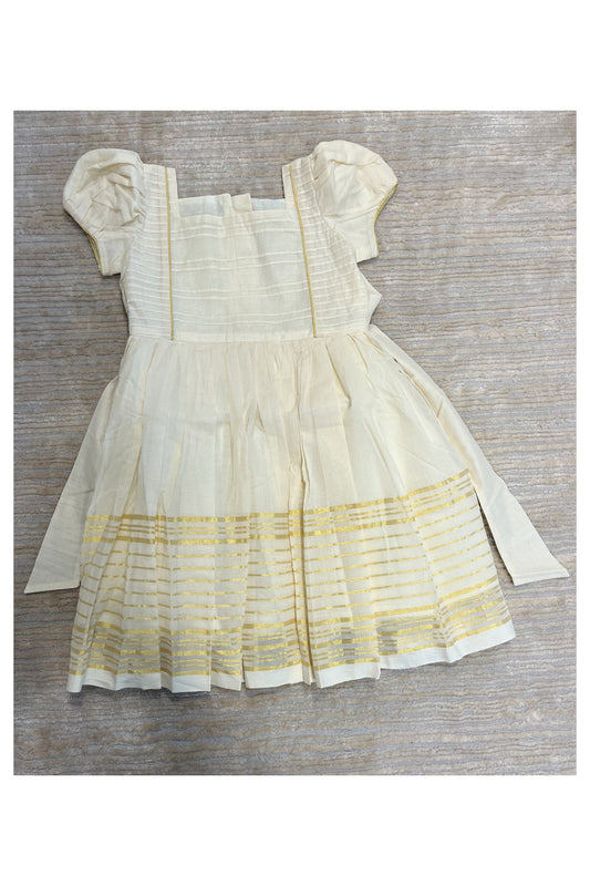 Southloom Premium Kasavu Frock in Balaramapuram Handloom Fabric for Girls