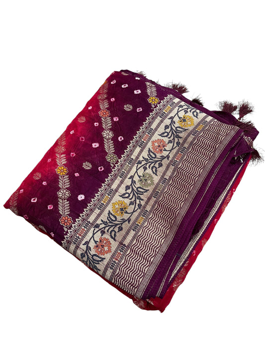 Southloom Pure Banarasi Silk Saree with Woven Work on Body and Borders (Magenta & Purple)