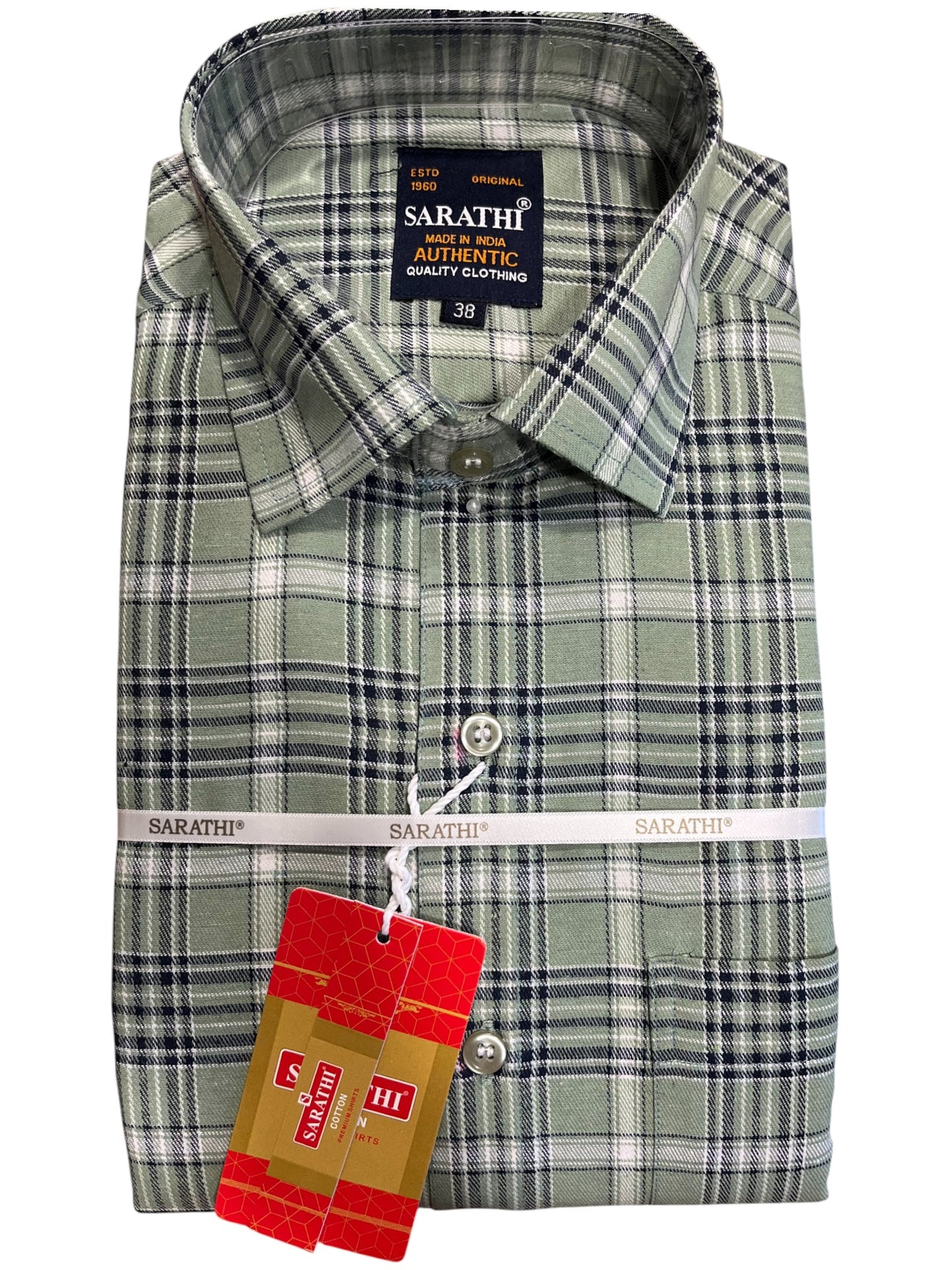 Southloom Pure Cotton Green Cheack Shirt (38FS)