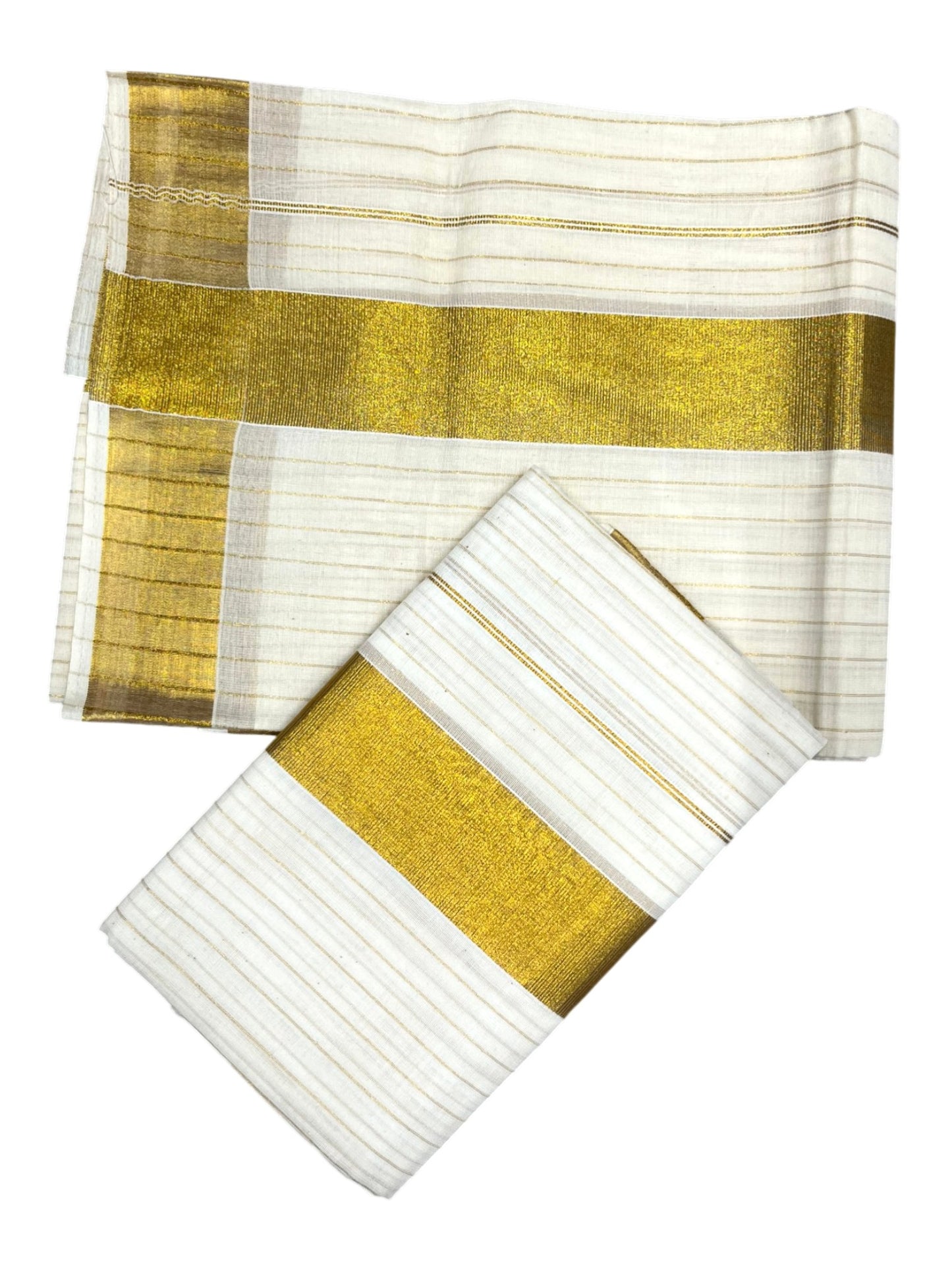 Southloom Pure Cotton Kerala Kasavu Set Mundu (Mundum Neriyathum) Kasavu Border and Lines on Body in 2.80 mtrs SL338