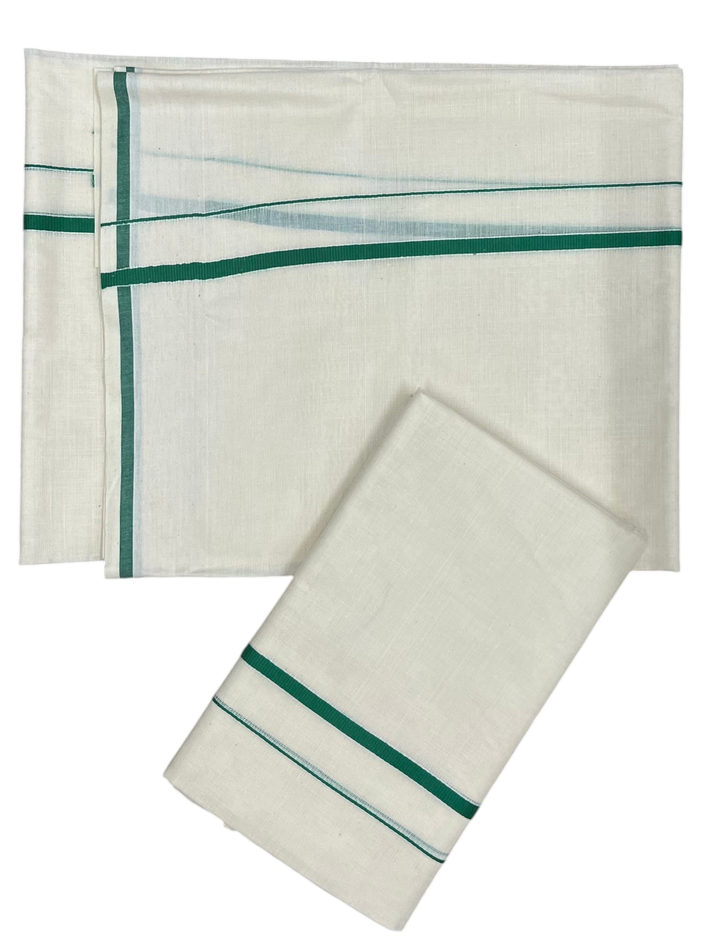 Kerala Cotton Mundum Neriyathum Single (Set Mundu) with Green Puliyilakkara