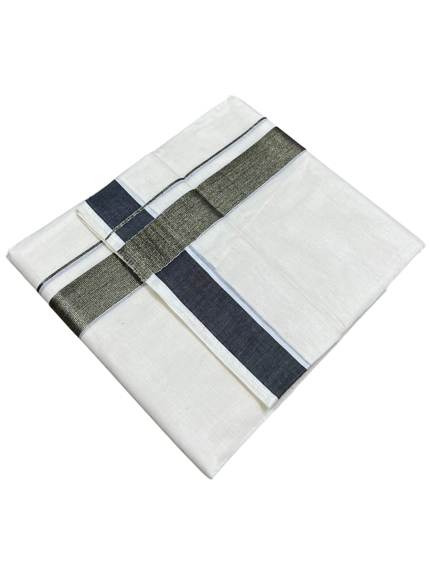 Southloom Kerala Pure Cotton Double Mundu with Black Border (South Indian Dhoti)