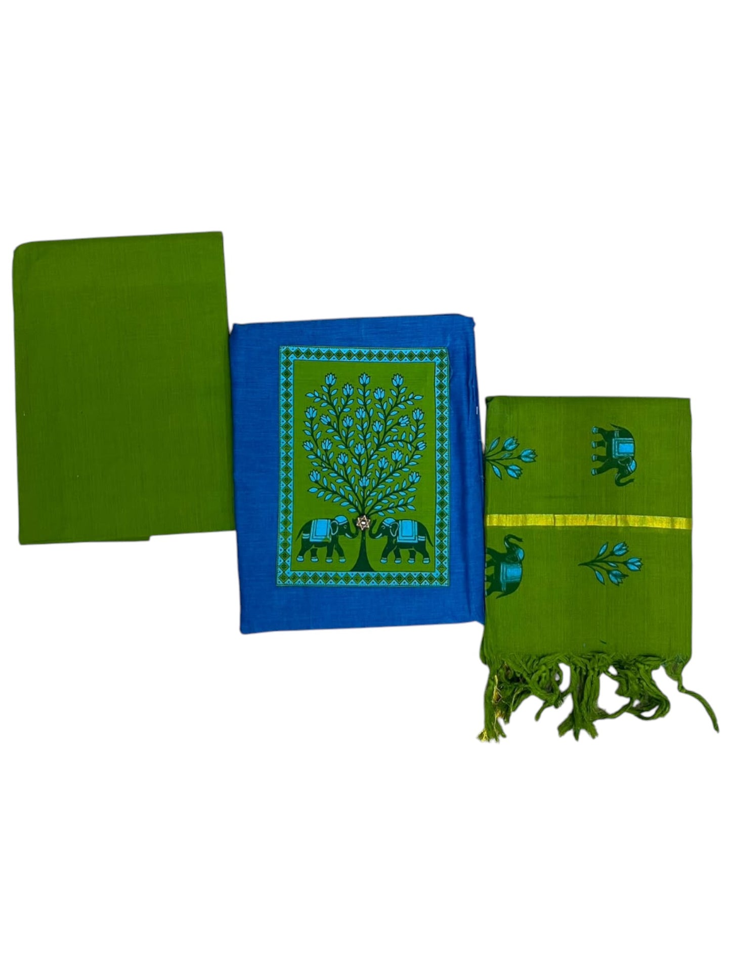 Southloom™ Cotton  3 Piece Blue Salwar Material with Woven  Work