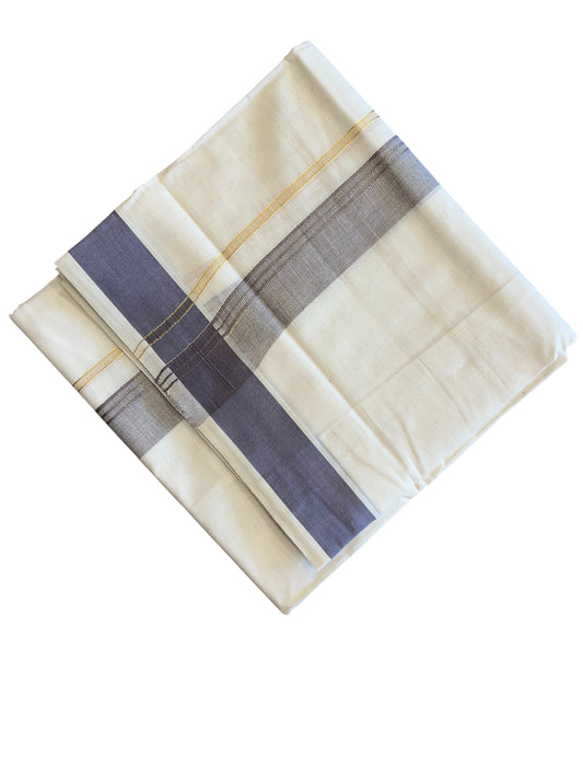 Southloom Pure Cotton Mundu with Gray Lines and Gray Border (South Indian Kerala Dhoti)