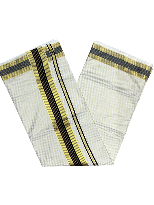 Southloom Kerala Cotton Kasavu Saree with Micro Check Design on Body in Brown & Black Border