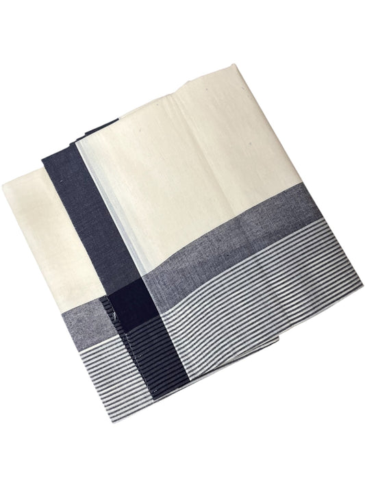 Southloom Kerala Pure Cotton Double Mundu with Grey Lines Border (South Indian Dhoti)