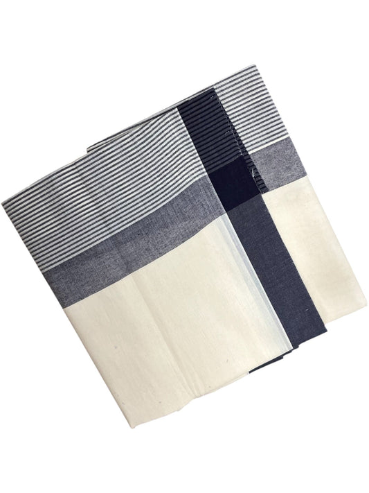 Southloom Kerala Pure Cotton Double Mundu with Grey Lines Border (South Indian Dhoti)